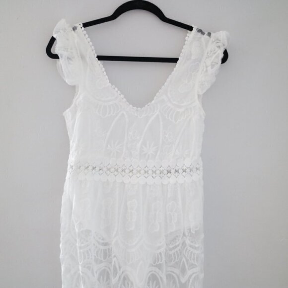 NEW White Bridal Lace Up Ruffle Sleeveless Beach Dress Size Small - Picture 4 of 9